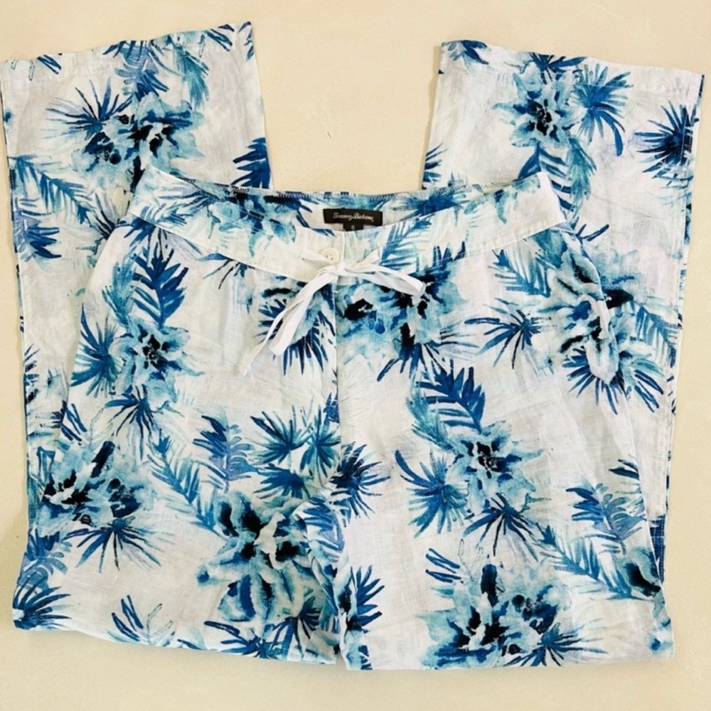 Tommy Bahama White and Blue Tropical Wide Leg Pants